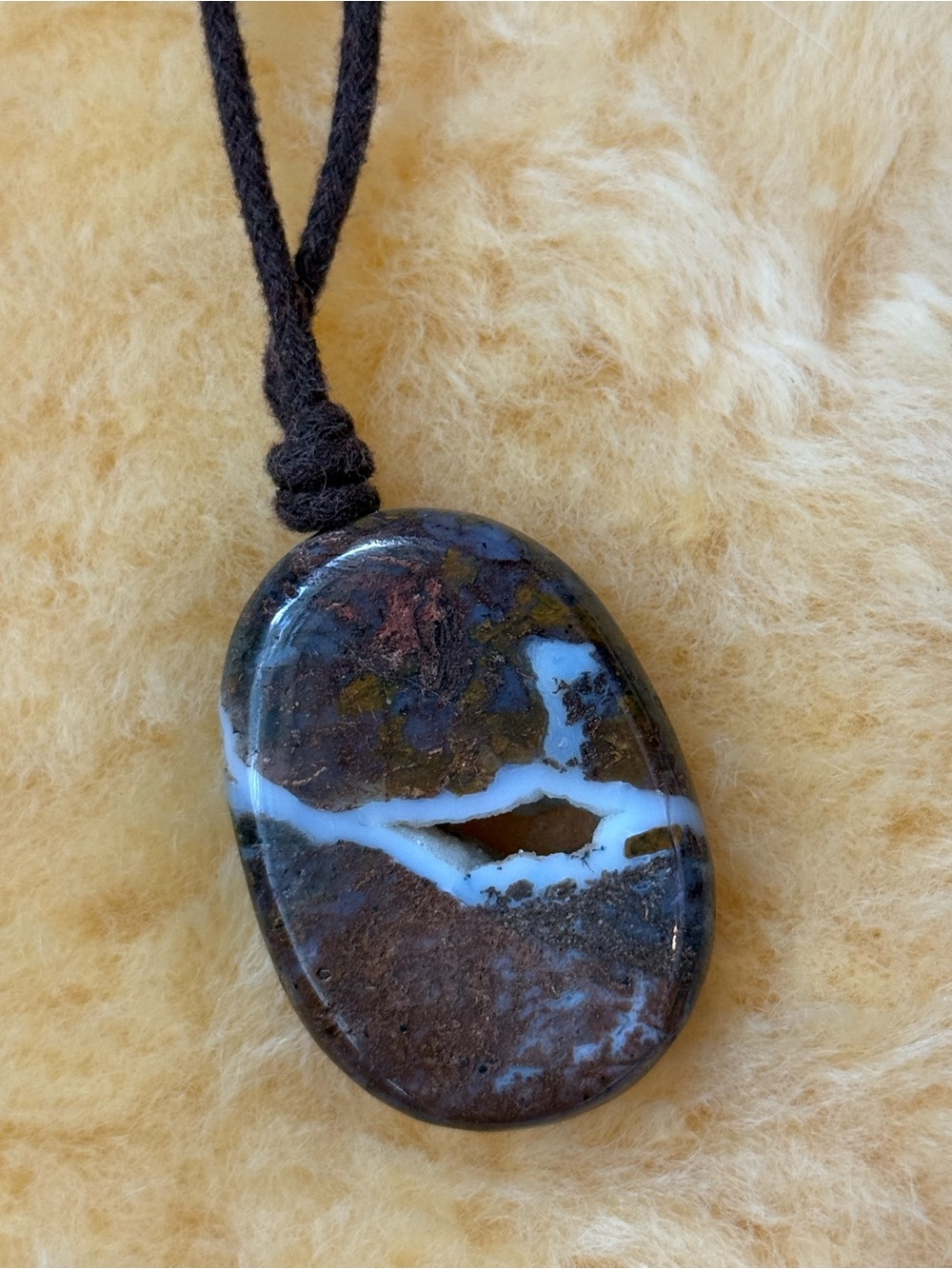 Handcrafted Brown and White Stone Pendant Necklace